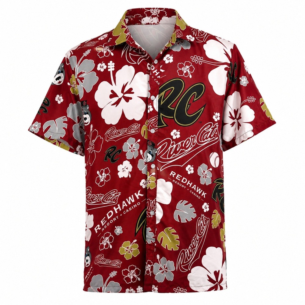 Sacramento River Cats MiLB Baseball Hawaiian Shirt Redhawk Casino Maroon Mens M